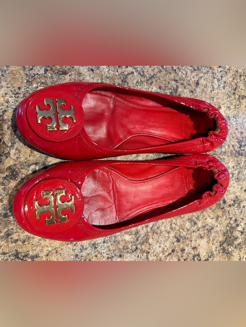 Tory Burch Red Patent Logo Ballet Flats - Women